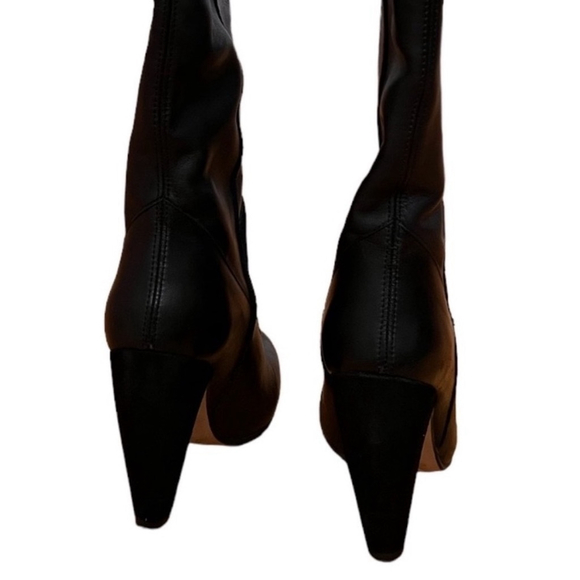 Topshop Black Leather and Suede Ballure Knee High Heeled Boots - Picture 5 of 8